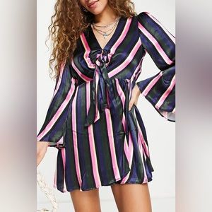 Topshop Stripe Knot Front Satin Minidress